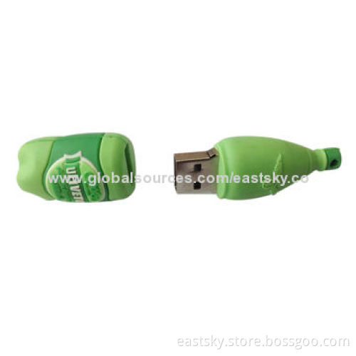 Custom Bottle-shaped USB Flash Drive, Made of Soft PVC Material, OEM Orders Welcomed